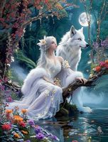 Diamond Painting Mondprinzessin und der weisse Wolf-18